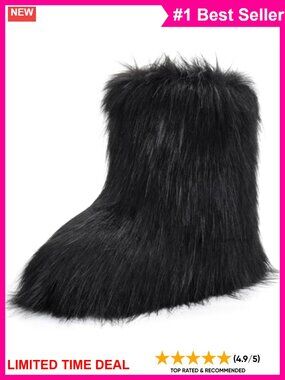 Women's Faux Fur Snow Boots Fuzzy Fluffy Ankle Winter Boots Warm Lined